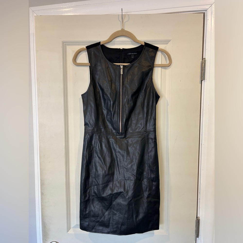 Armani Exchange Faux Leather Black Zipper Dress- NWOT